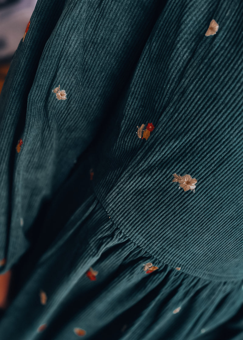 The Way It Flows Embroidered Corduroy Mini Dress