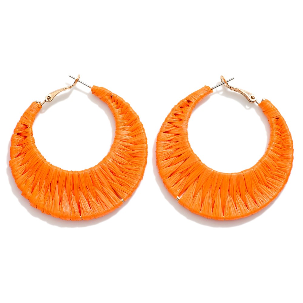 Orange Raffia Drop Hoop