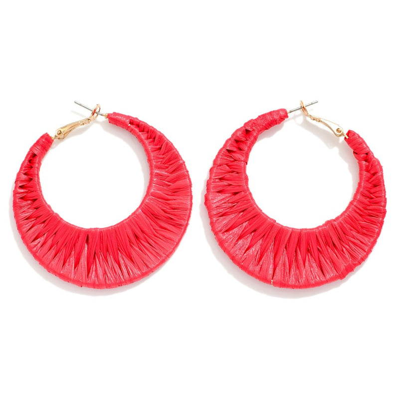 Red Raffia Drop Hoop