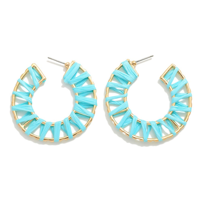 Blue Raffia Hoops