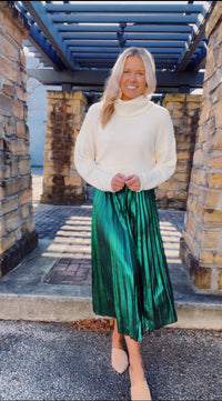 Emerald Magic Pleated Midi Skirt