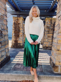 Emerald Magic Pleated Midi Skirt