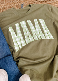 Green Gingham Mama Graphic Tee (S-2XL)