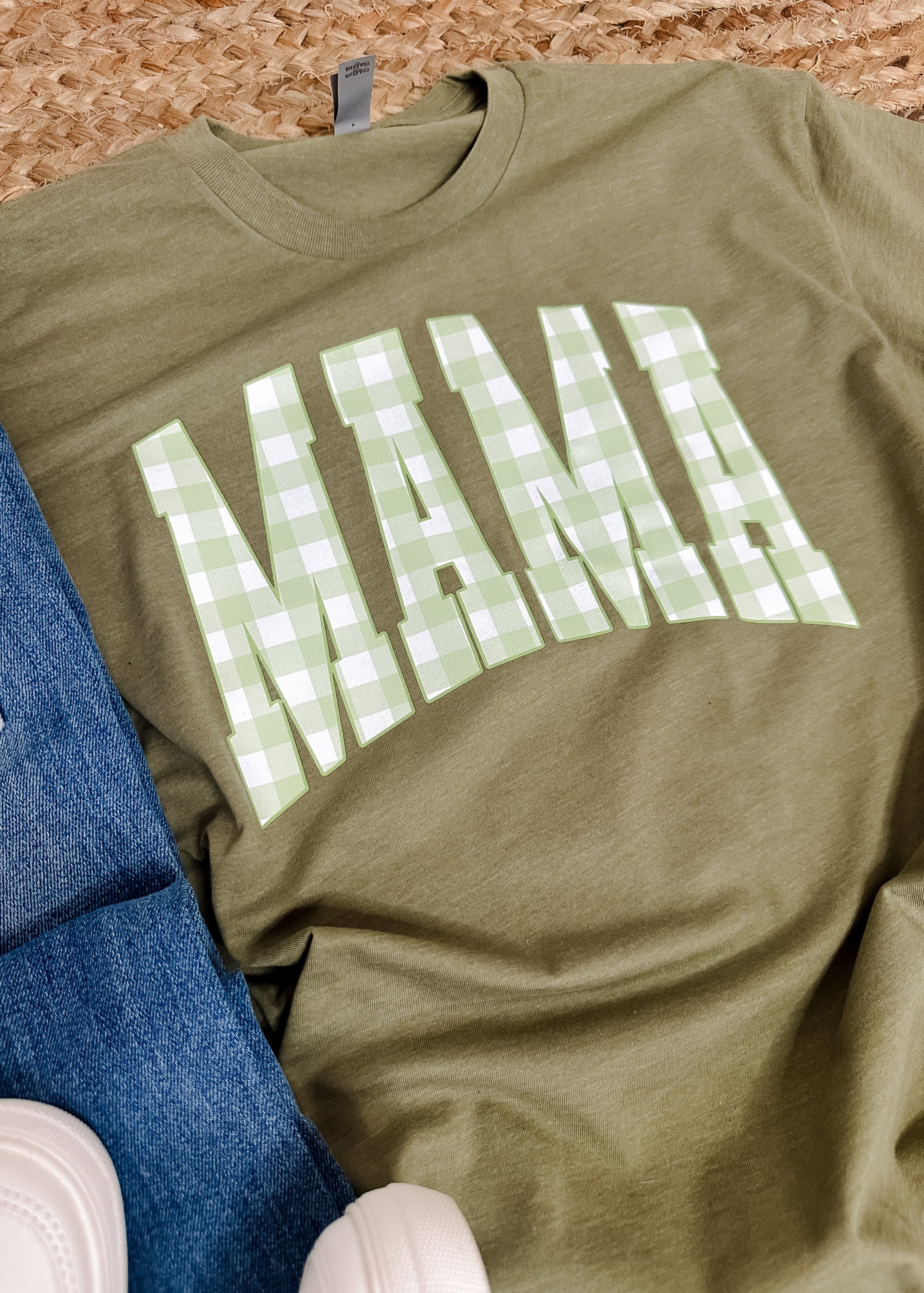 Green Gingham Mama Graphic Tee (S-2XL)