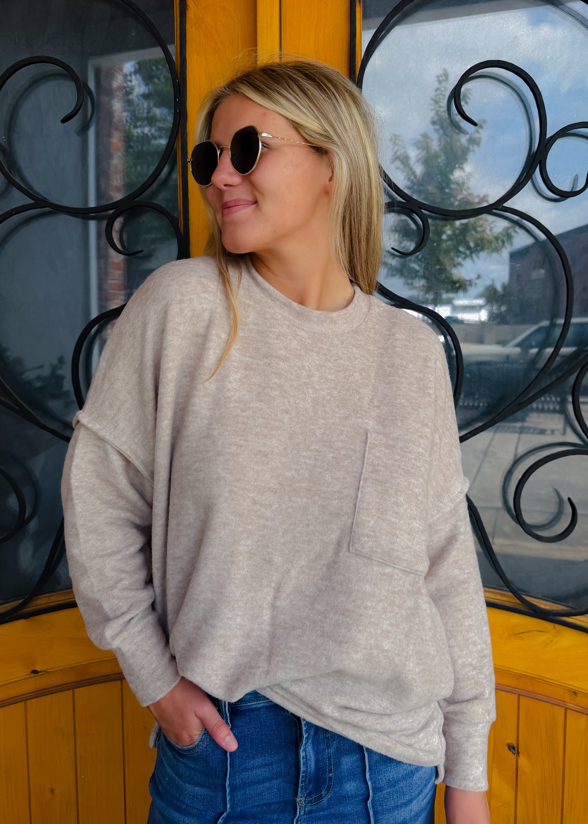 Finally My Time Oversized Fleece Pocket Sweater