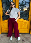 Left An Impression Merlot Linen Pants