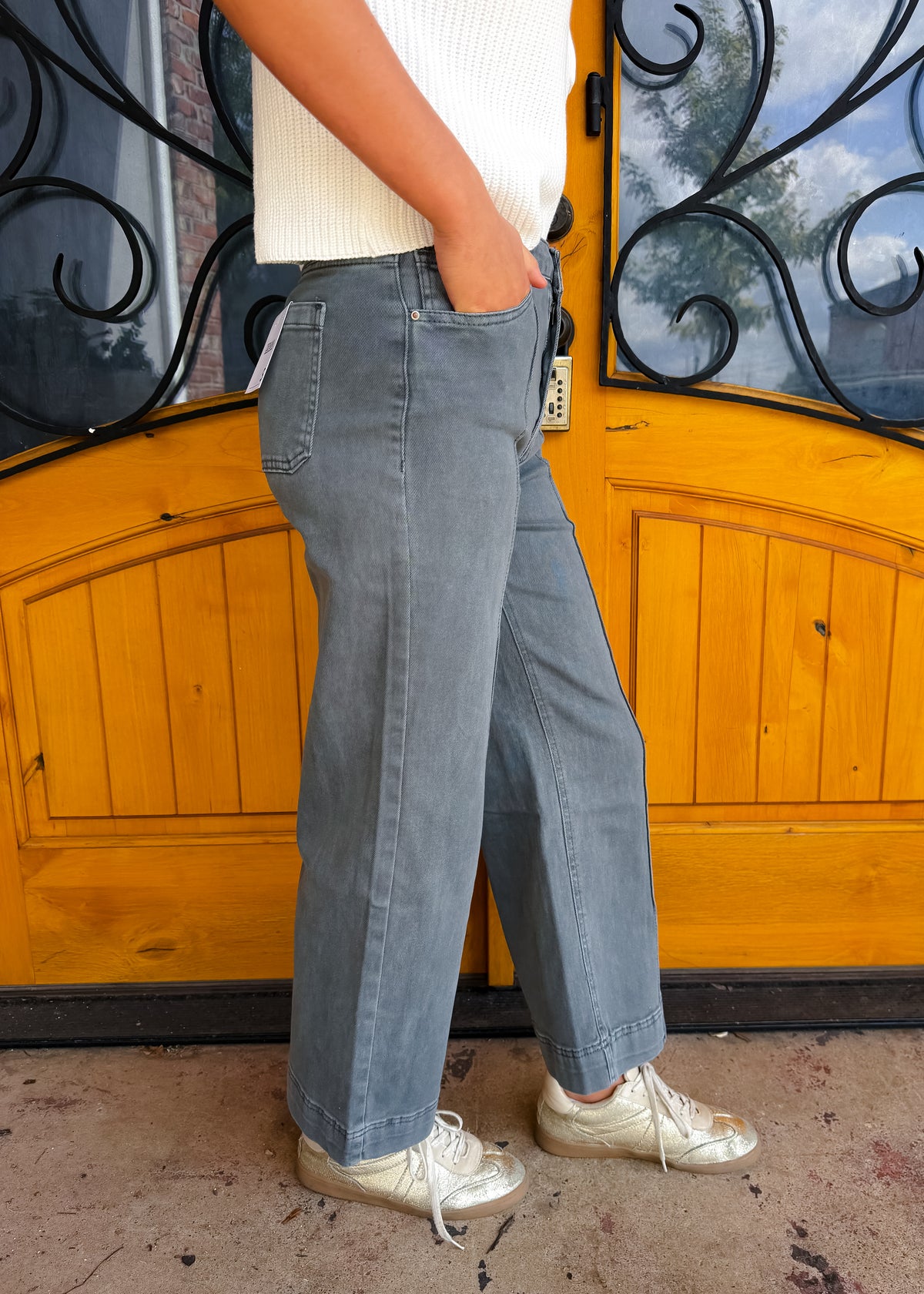 To The Left High Rise Wide Leg Jean - Ash Black