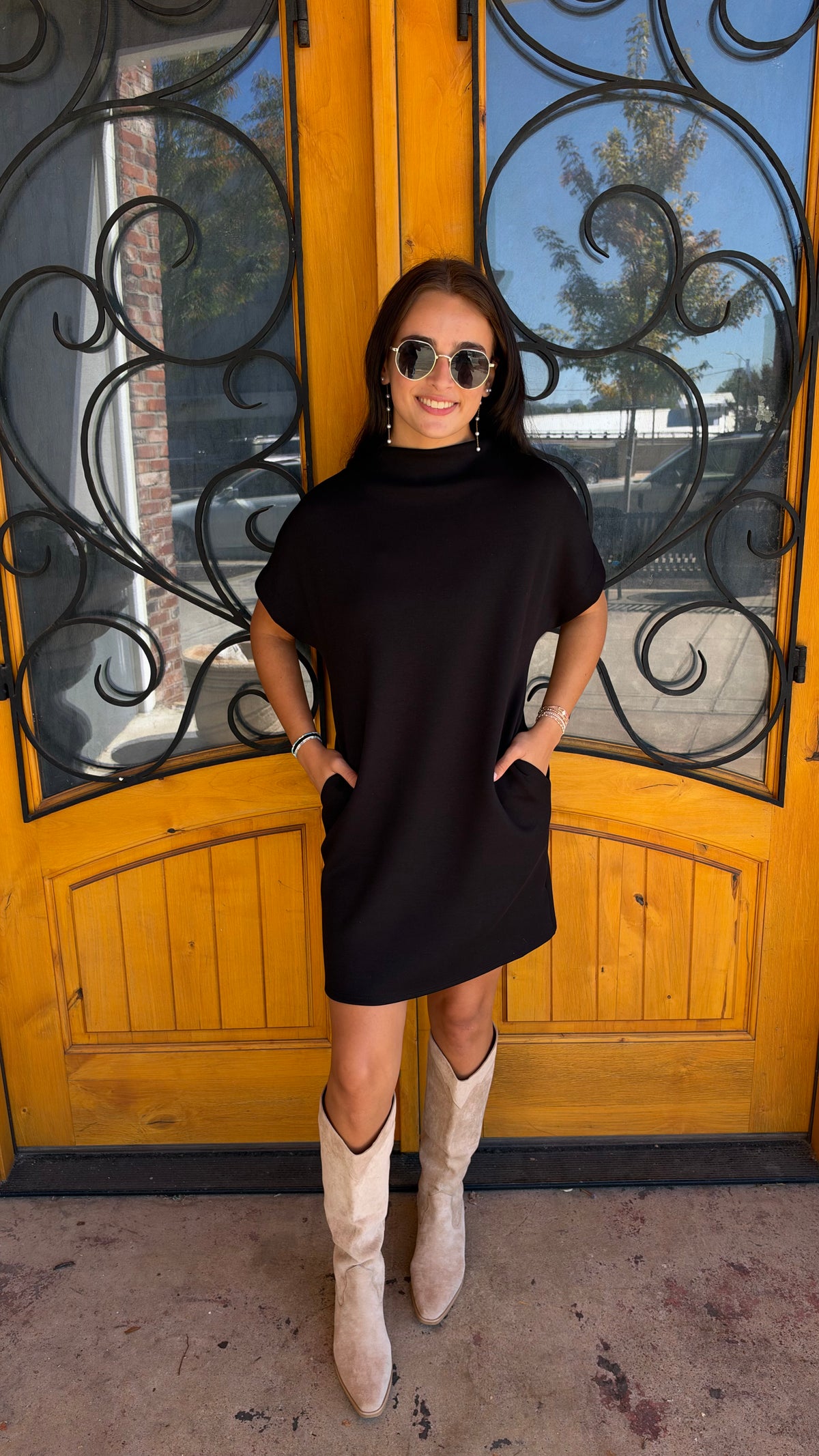 Short And Sweet Scuba Mock neck Dress (S-XL) - Black