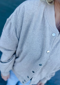 Let Me Think On It Snap Button Bomber Jacket