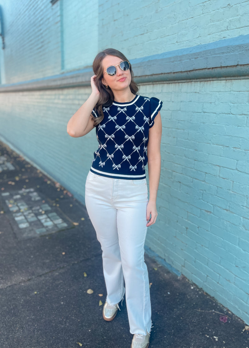 Endless Ease Bow Ruffle Sleeve Knit Top