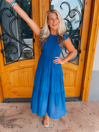 Fine Example Royal Blue Smocked Midi Dress