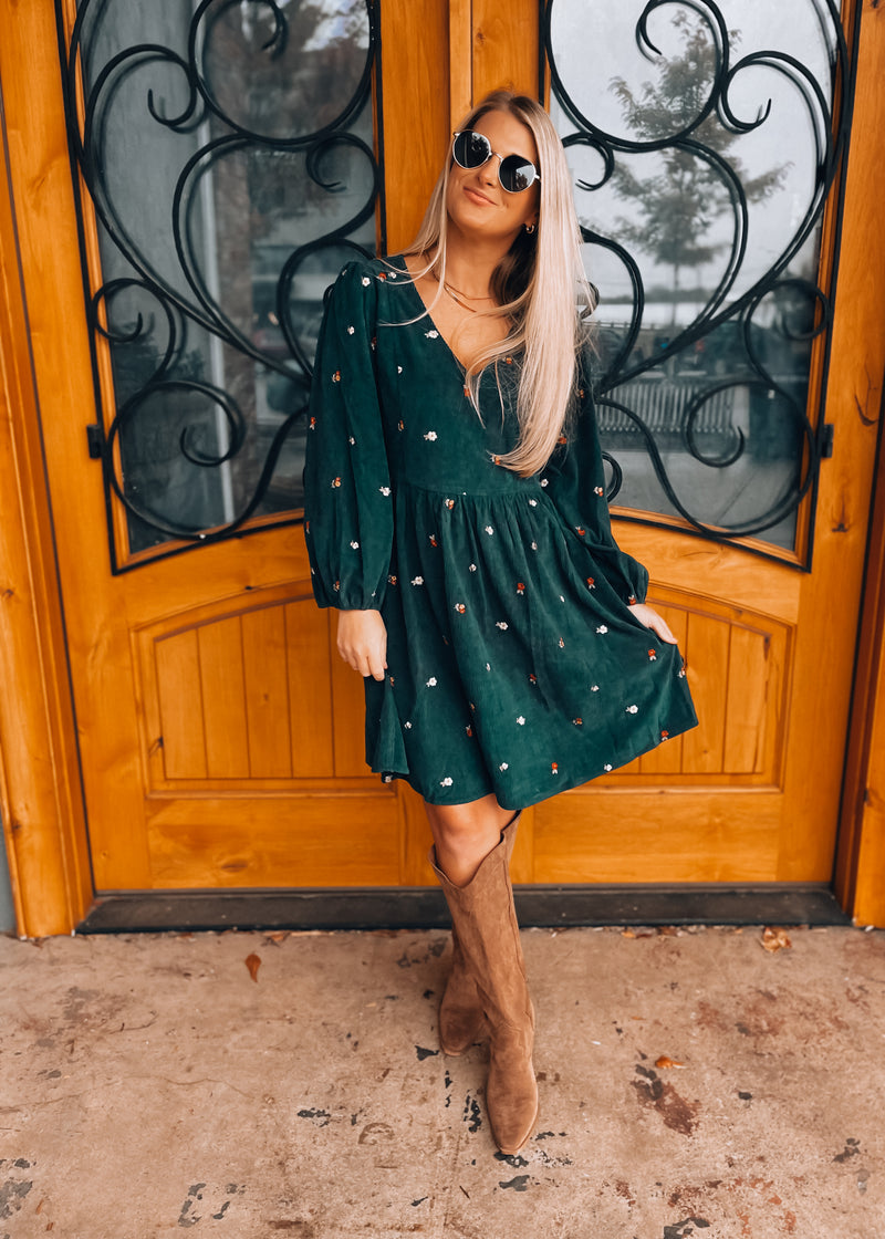 The Way It Flows Embroidered Corduroy Mini Dress