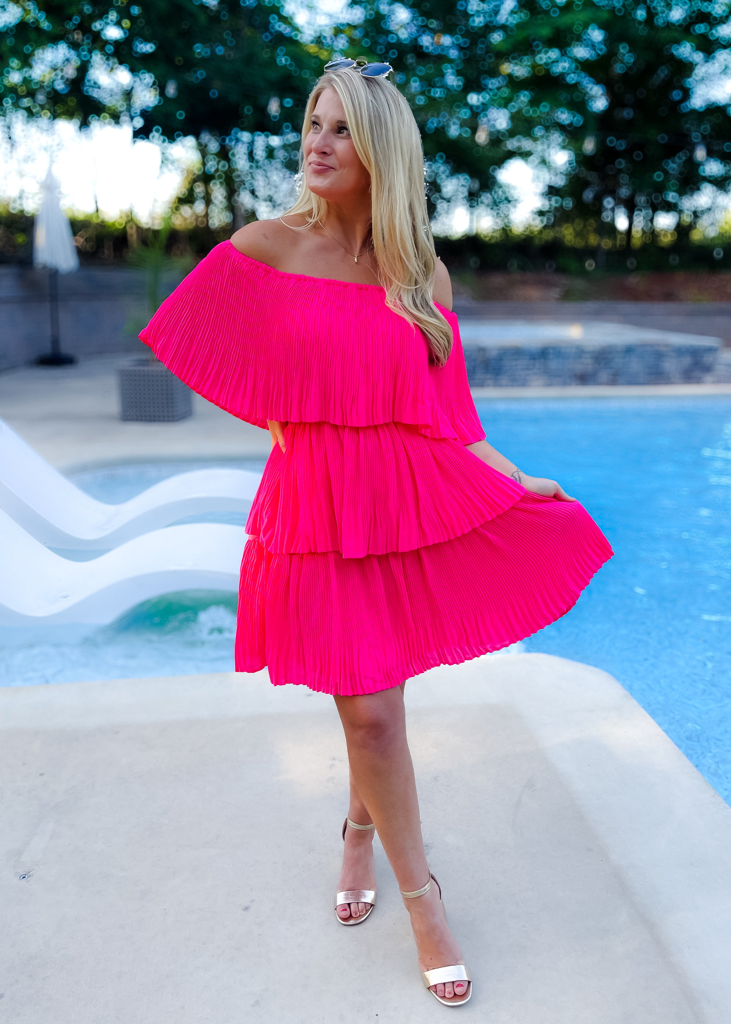 pleated tiered mini dress Pleated Tiered Short Sleeve Mini Dress IZEL BOUTIQUE