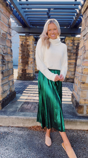 Emerald Magic Pleated Midi Skirt