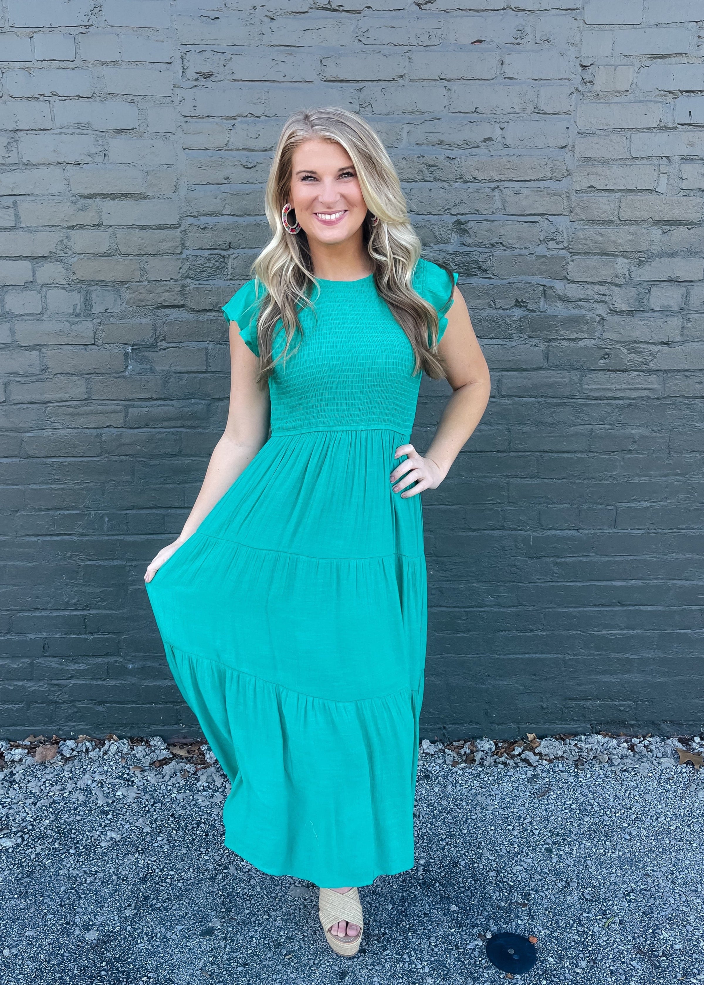 Flirt For Fun Jade Smocked Midi Dress (S-3XL)