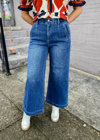 Give It My All Tummy Control High Rise Crop Wide Leg- Risen Jeans