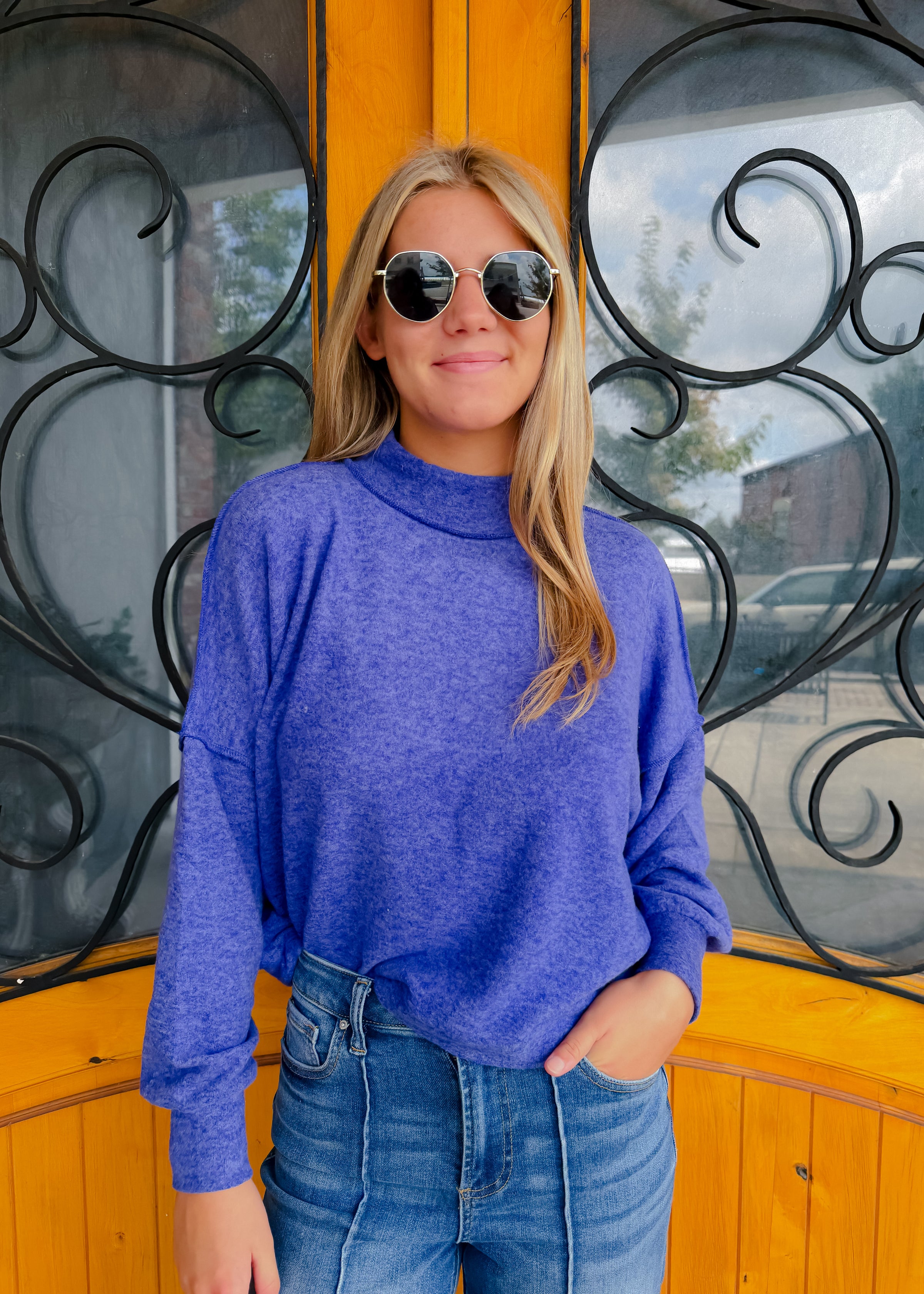 No Place Like Home Mock Neck Fleece Sweater