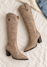 A Very Good Reason Distressed Taupe Boots