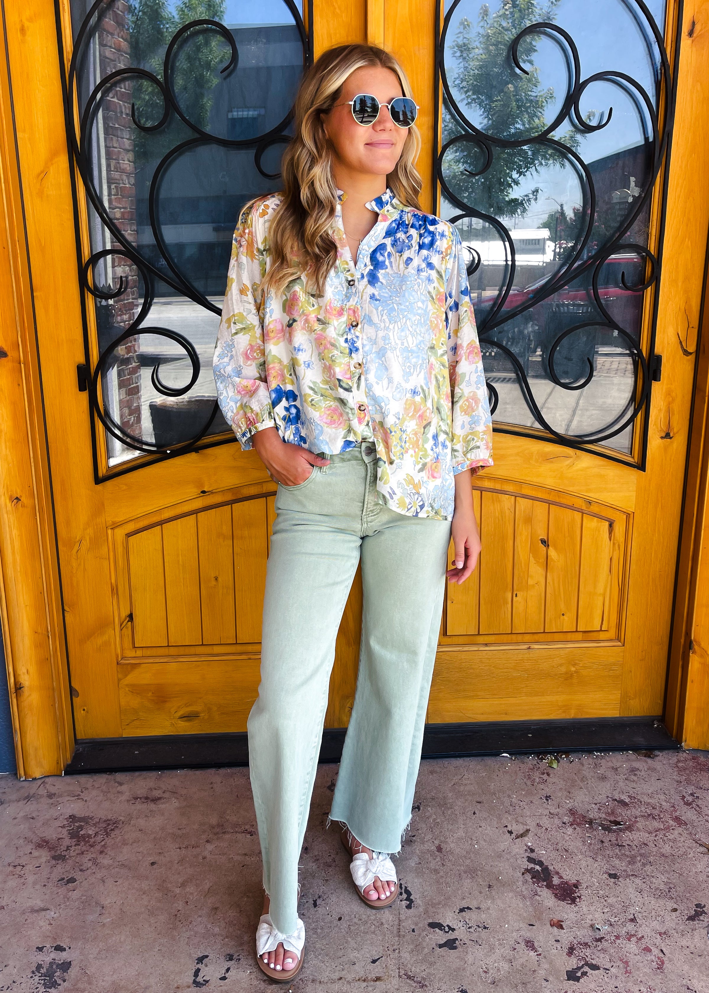 Sweet Talk & Sunshine 3/4 Sleeve Button Down Top
