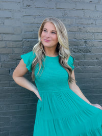 Flirt For Fun Jade Smocked Midi Dress (S-3XL)