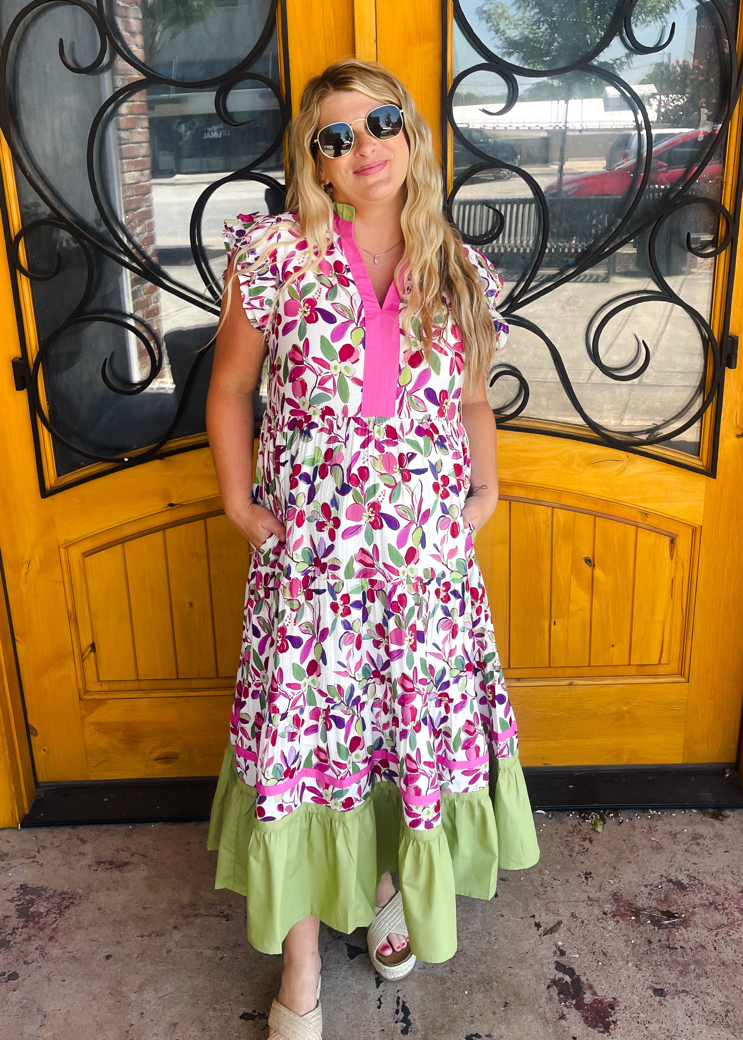 Happy Hour Hues Ruffle Sleeve Midi Dress - Berry Mix