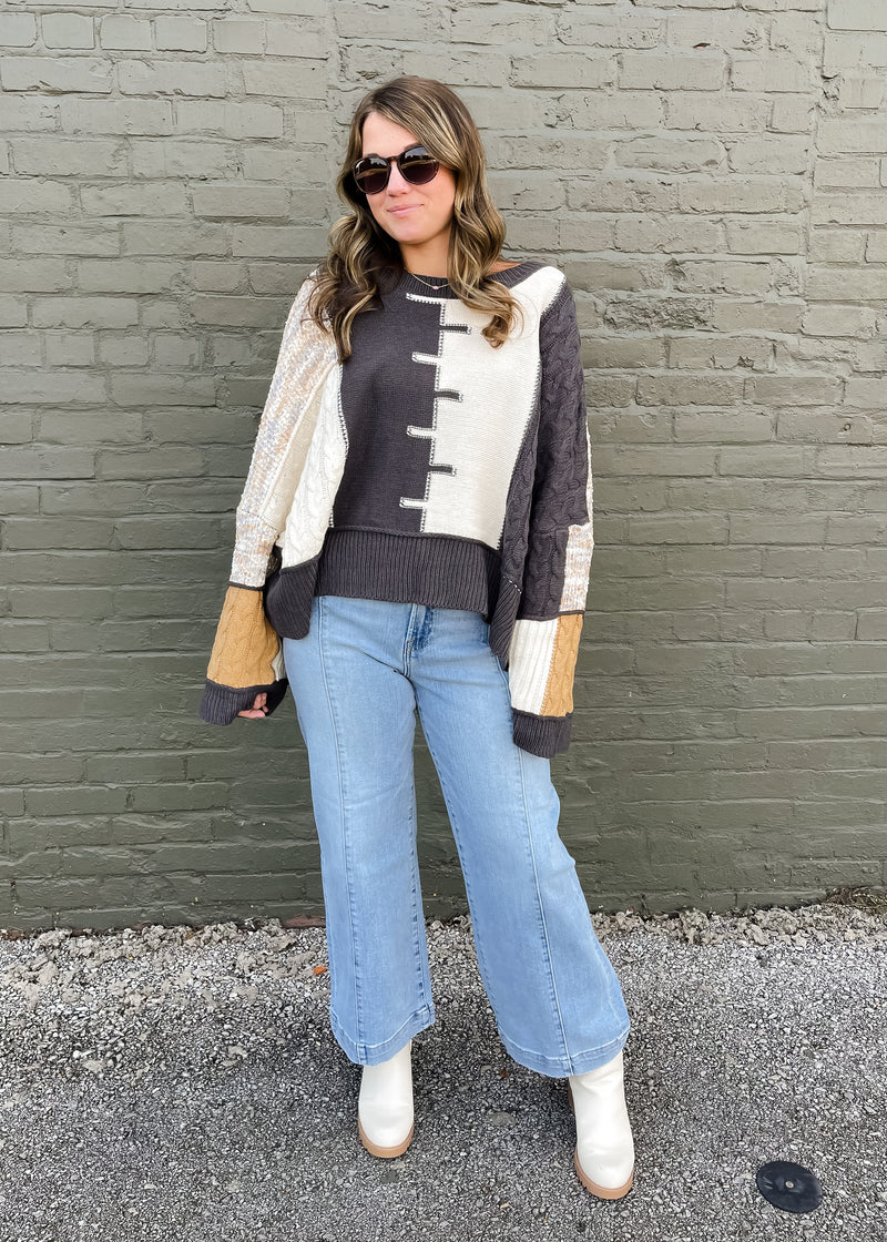 Little Too Late High Rise Crop Line Detail Wide Leg- Risen Jeans