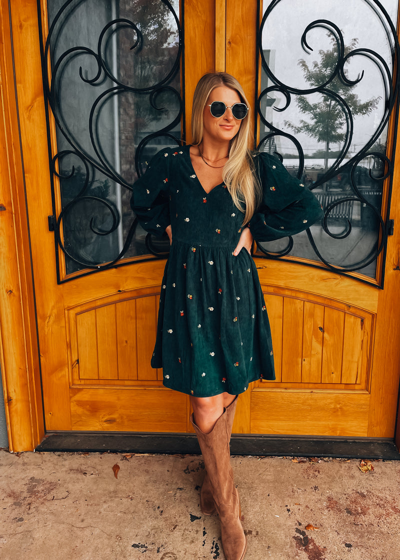 The Way It Flows Embroidered Corduroy Mini Dress