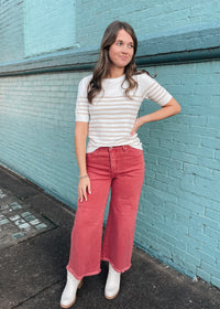 Couldn’t Miss It Brick Tummy Control High Rise Crop Wide Leg- Risen Jeans