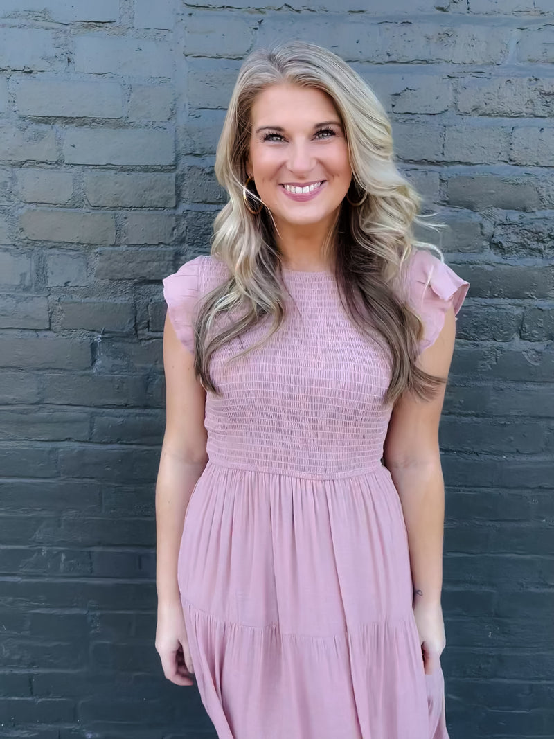 Covered In Love Blush Smocked Midi Dress (S-3XL)