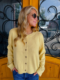 On The List Button Down Knit Cardigan - Butter Yellow