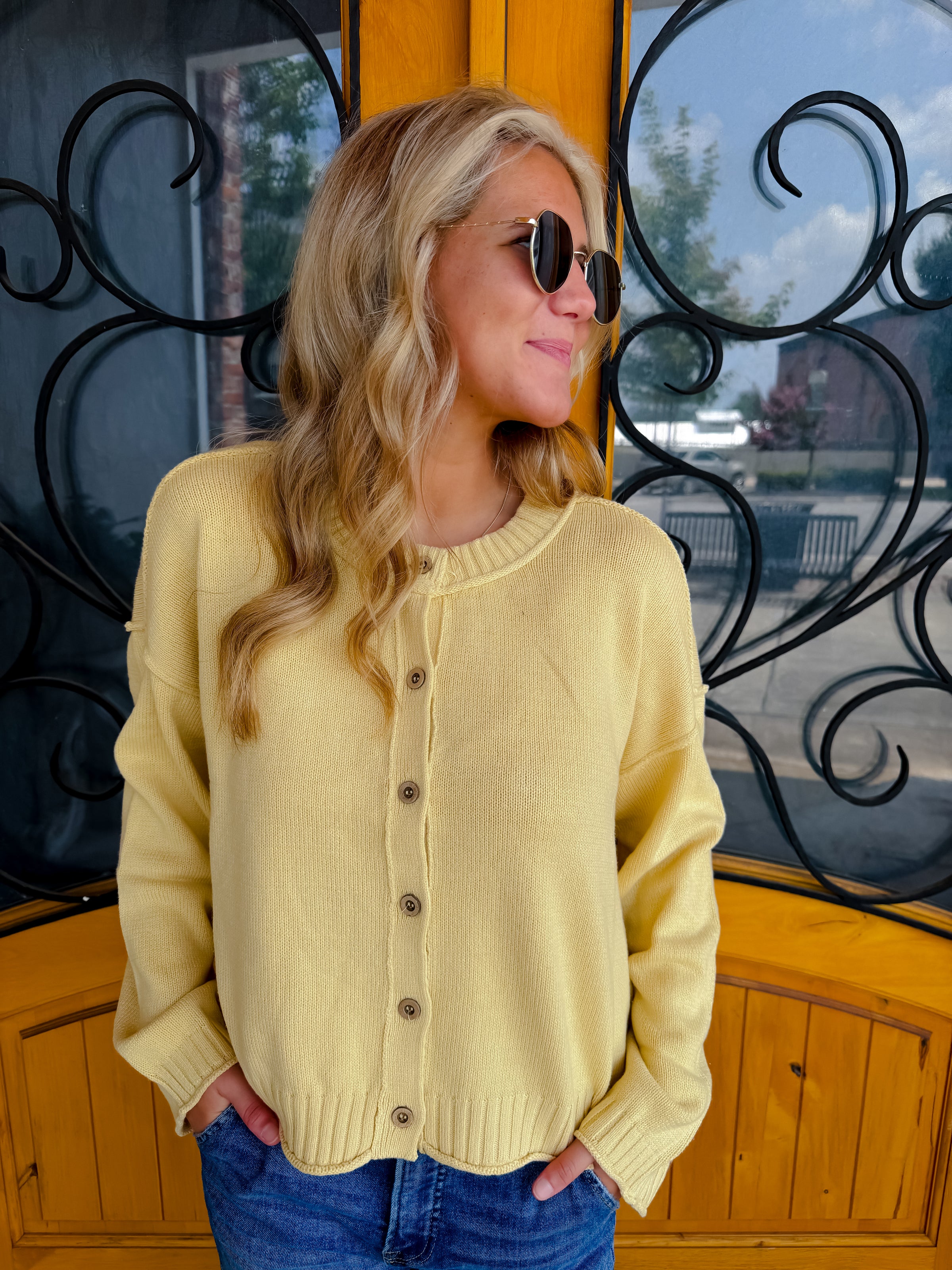 On The List Button Down Knit Cardigan - Butter Yellow
