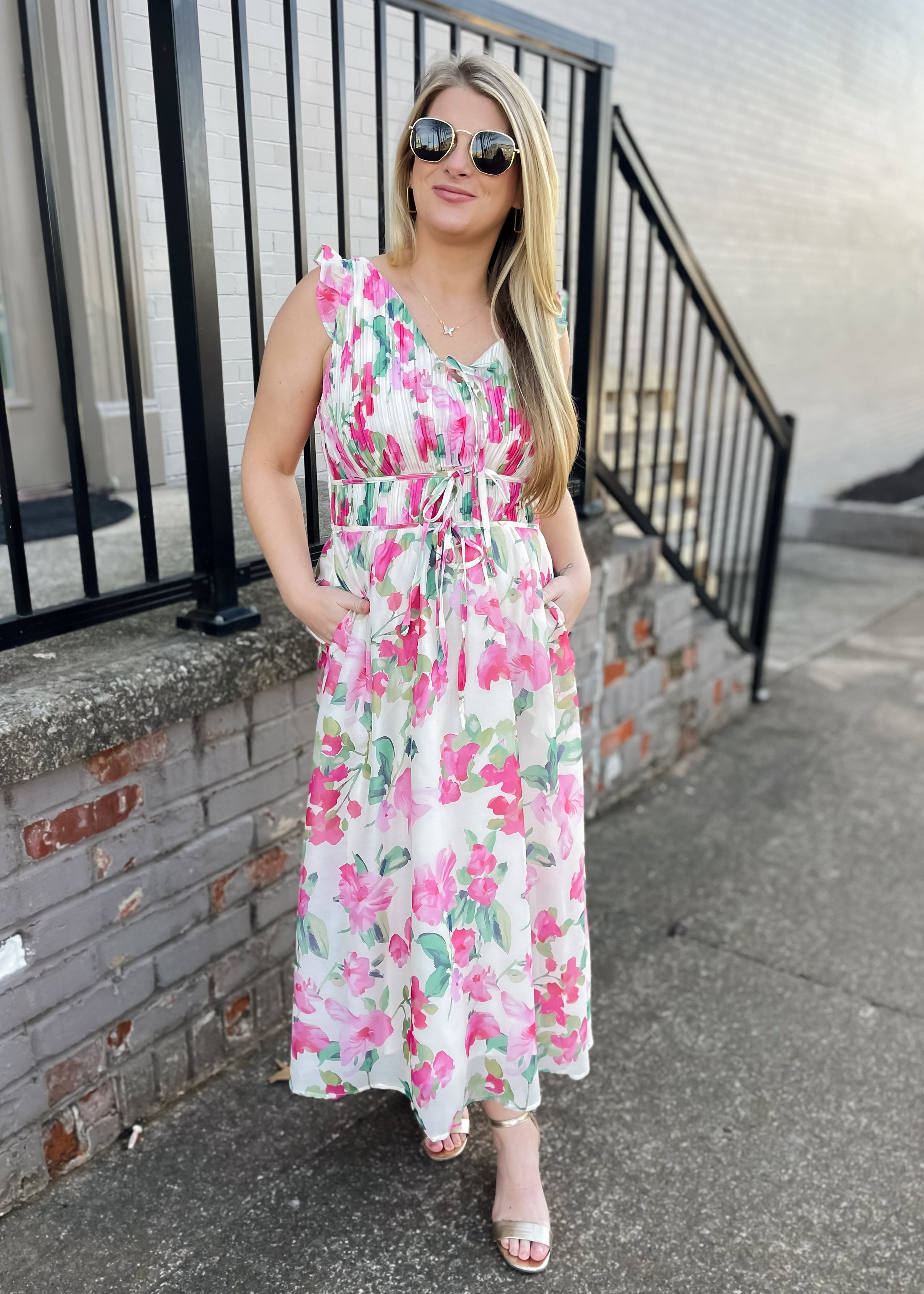 Elegantly In Route Floral Midi Dress