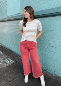 Couldn’t Miss It Brick Tummy Control High Rise Crop Wide Leg- Risen Jeans