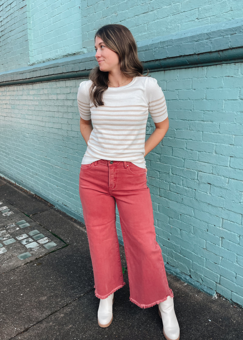 Couldn’t Miss It Brick Tummy Control High Rise Crop Wide Leg- Risen Jeans