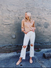 Dropping By High Waisted Distressed Jeans- Ivory
