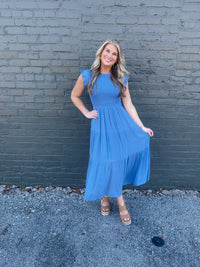 On My Way Chambray Smocked Midi Dress (S-3XL)