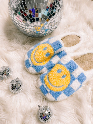 Checkered Happy Face Slippers