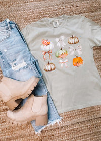 Pumpkin Bow Grid Graphic Tee (S-2XL)