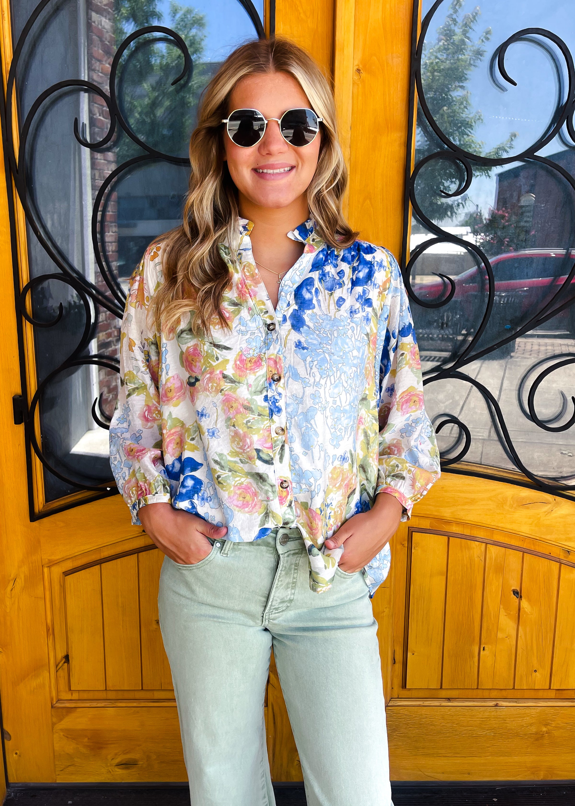 Sweet Talk & Sunshine 3/4 Sleeve Button Down Top