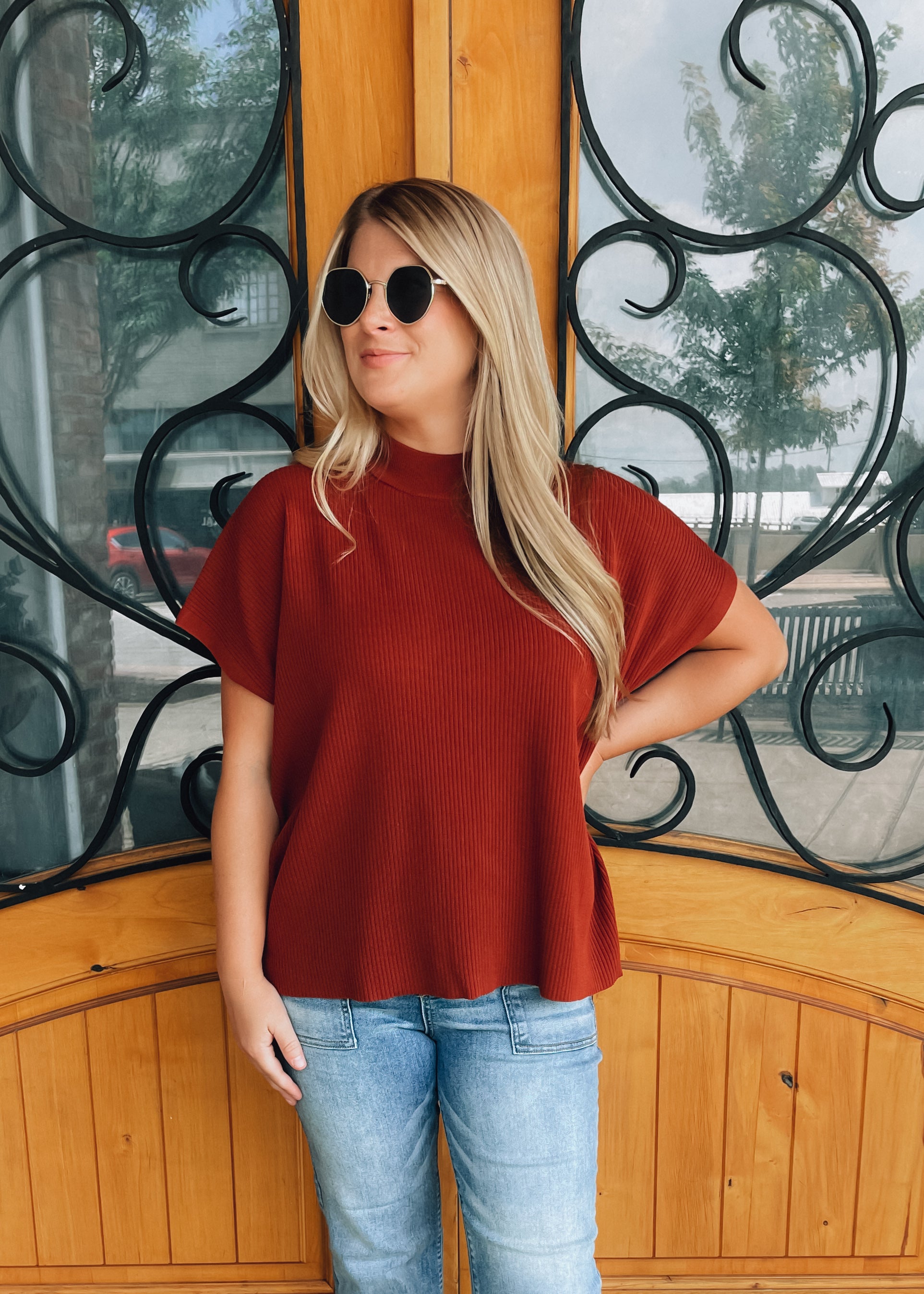 Let's Keep Moving Mock Neck Short Sleeve Boxy Sweater