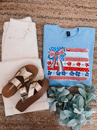 American Flag With Bow Graphic Tee (S-2XL)