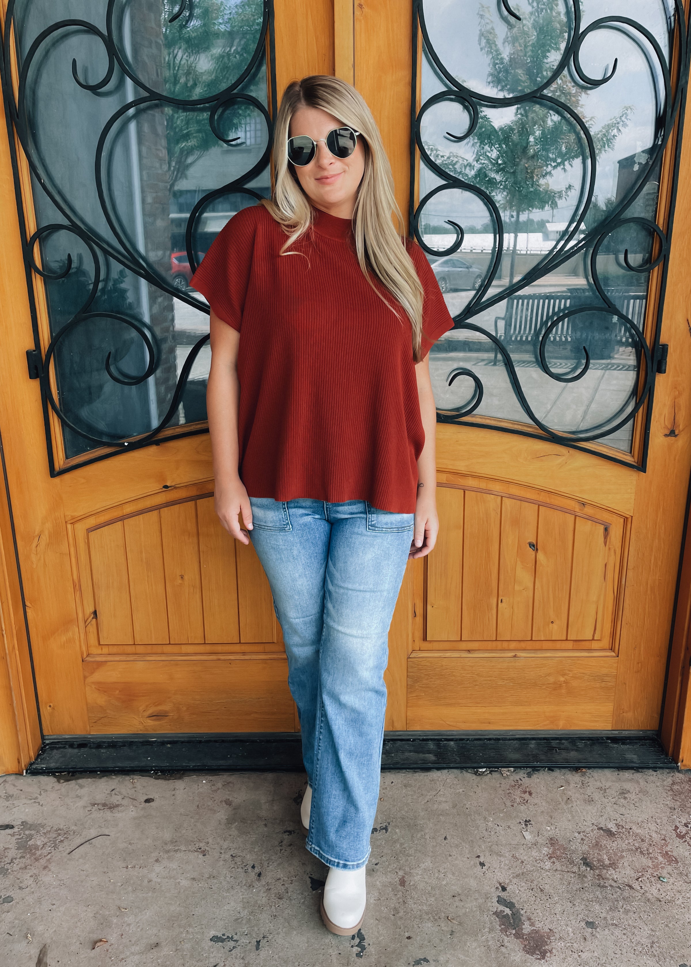 Let's Keep Moving Mock Neck Short Sleeve Boxy Sweater