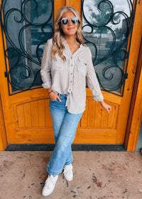 Worth Noting Striped Button Down Top