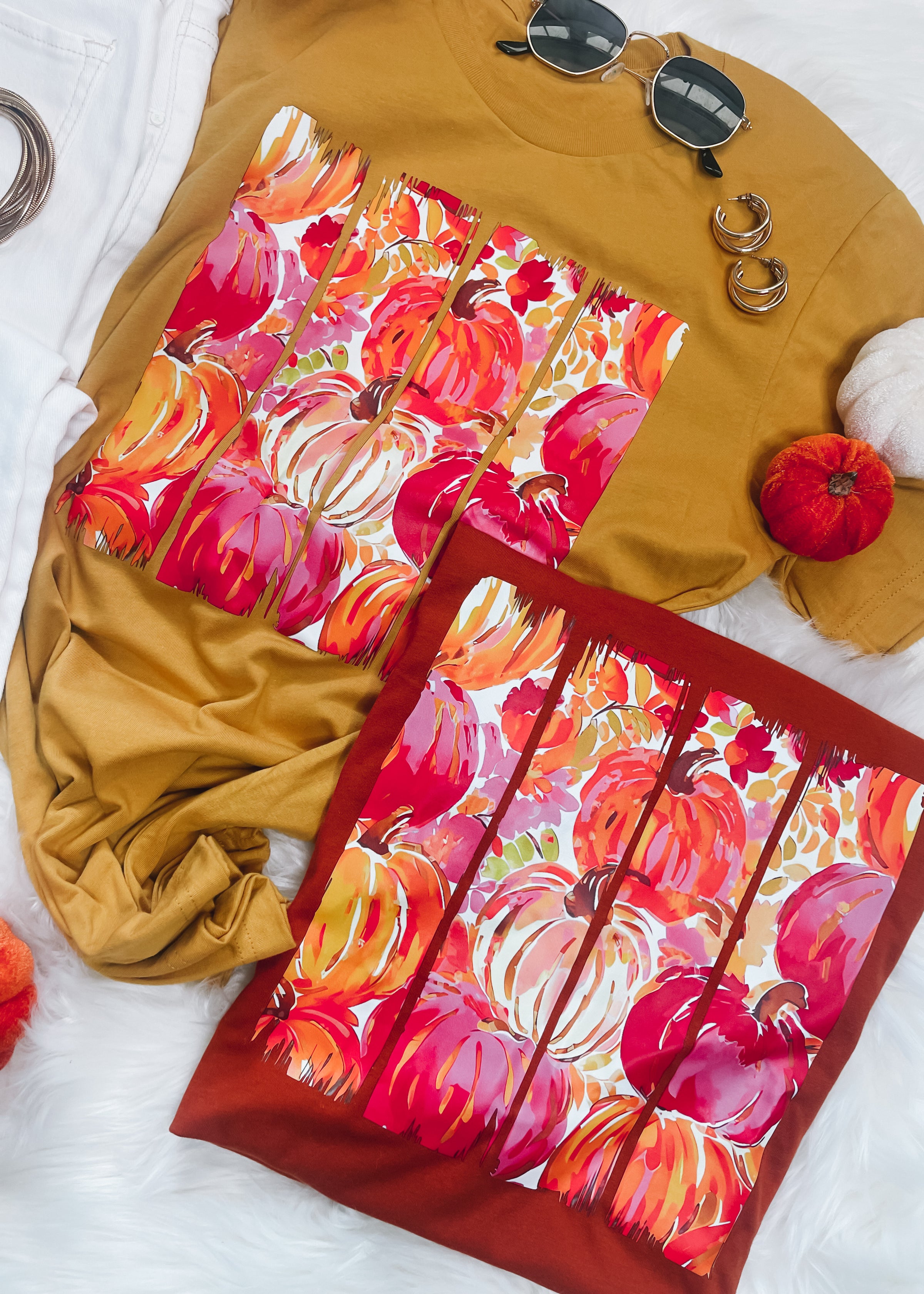 Watercolor Floral Pumpkin Graphic Tee (S-2XL)