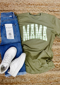 Green Gingham Mama Graphic Tee (S-2XL)