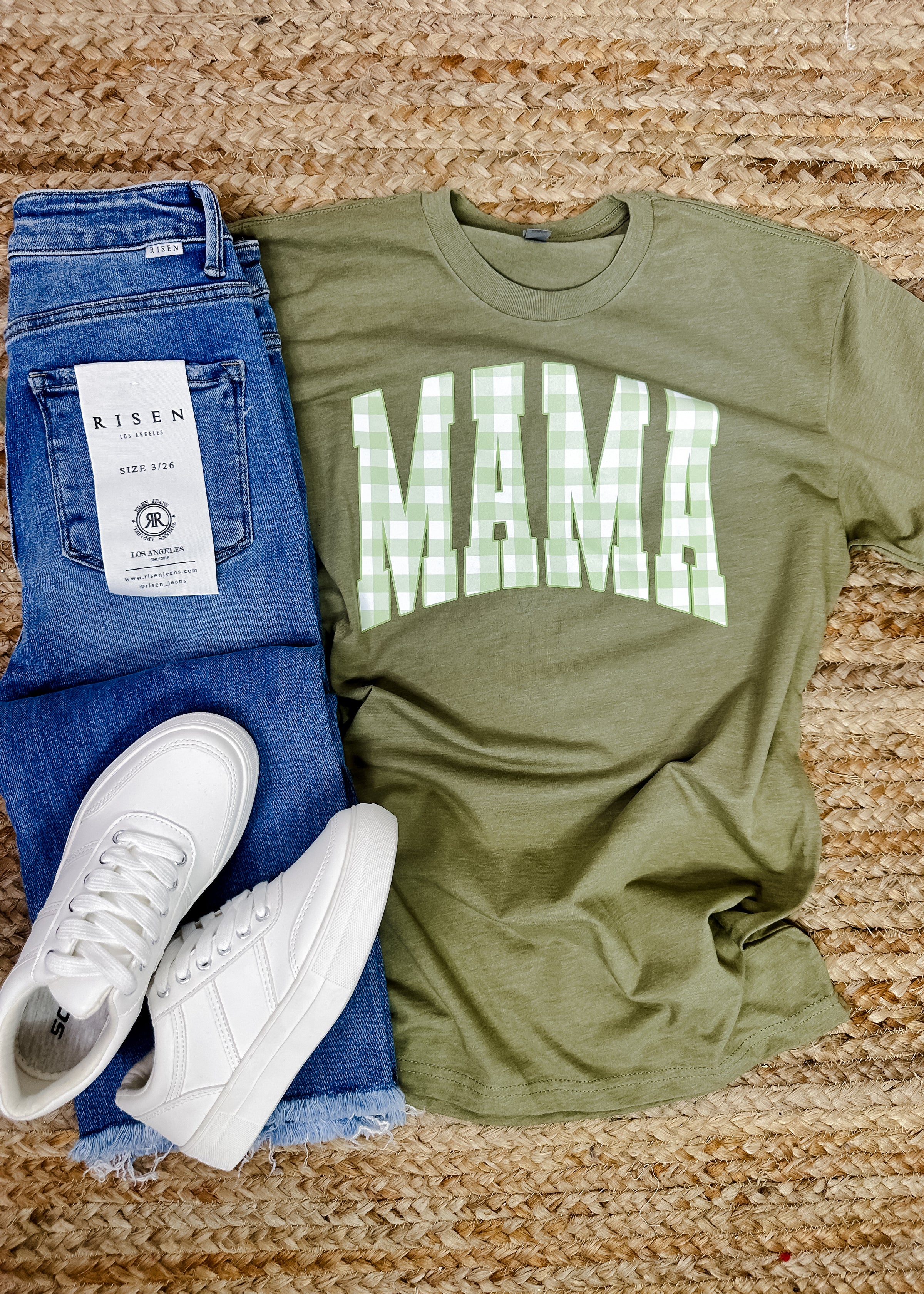 Green Gingham Mama Graphic Tee (S-2XL)
