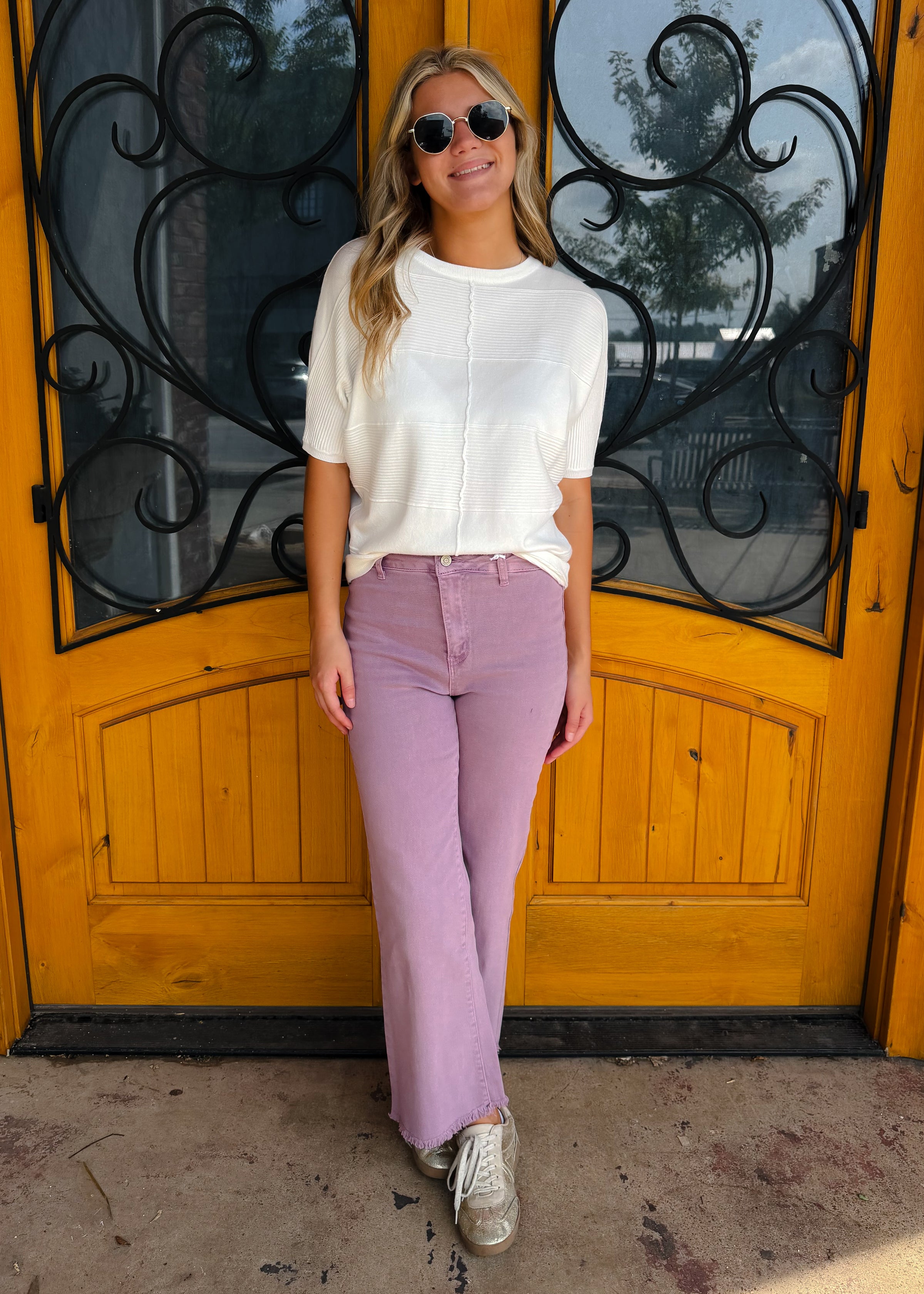 Got My Attention Acid Wash Frayed Jean - Violet
