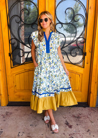 Happy Hour Hues Ruffle Sleeve Midi Dress - Royal Mix