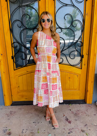 First Class Flirt Quilt Print One Shoulder Midi Dress
