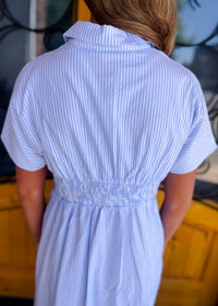 Stripe It Lucky Button Down Pintucked Waist Dress
